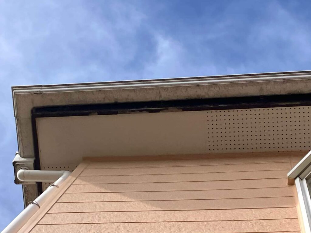 雨樋は前回、交換工事をさせていただきました。10年経過しているのでカビや汚れの付着が見られます。